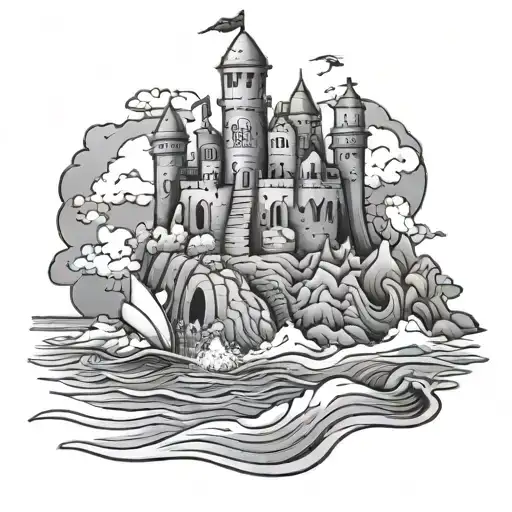 sandcastle being washed away tattoo design idea
