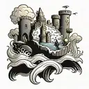 sandcastle being washed away tattoo design idea