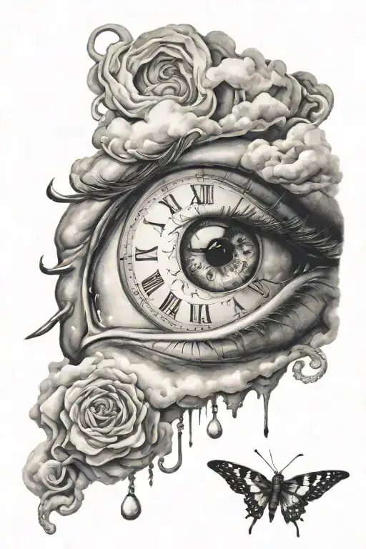 eye clouds dali clock  tattoo design idea