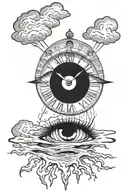 eye clouds dali clock melting tattoo design idea