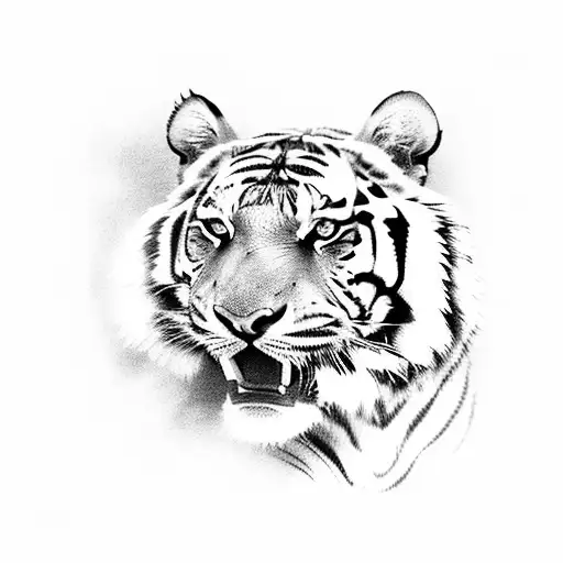 Tiger emerging from a jungle waterfall tattoo design idea