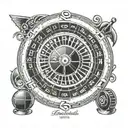 A tattoo design of a roulette wheel with the client's favorite sports team logos as the numbers tattoo design idea