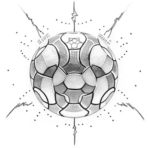 A dotwork tattoo depicting a football player kicking a ball with lightning effects inspired by Apex Legends tattoo design idea