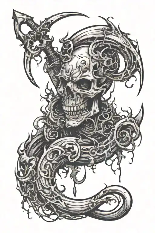 evil, twisted, dark, gore, creepy, sickle, tattoo design idea