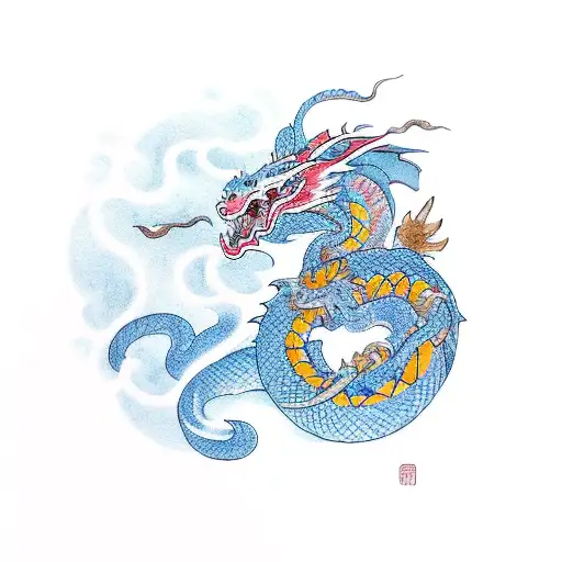 Dragon with rabbit, ox, tiger, snake tattoo design idea