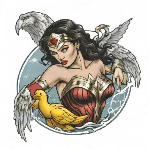 Wonder Woman rubber duck tattoo design idea