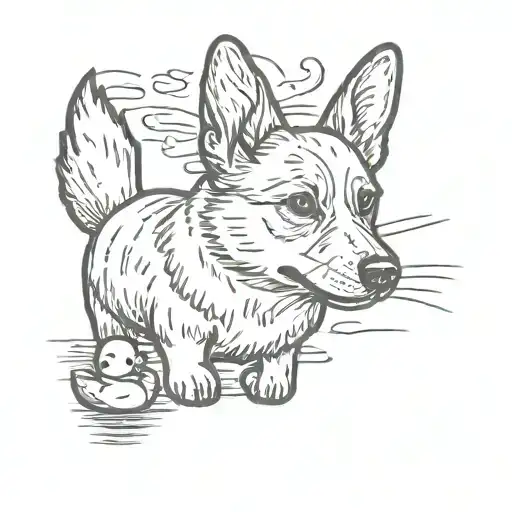 corgi looking at  rubber duck  tattoo design idea