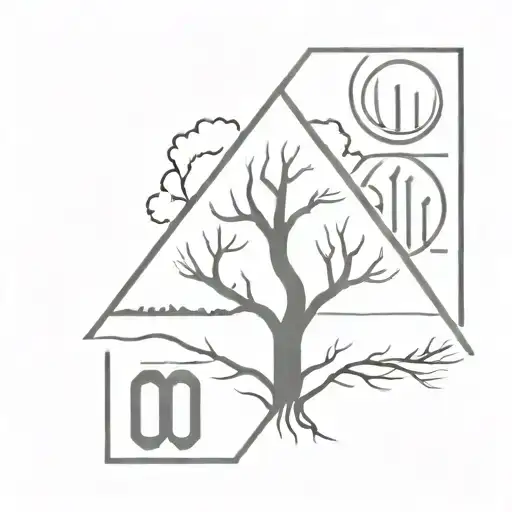 a square that has alpha and omega inside, a tree and a post tattoo design idea