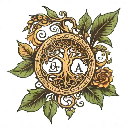 alpha and omega with a tree tattoo design idea