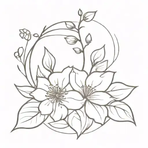 bouquet of birth flowers including November November November, November, February, February, February, April, January tattoo design idea