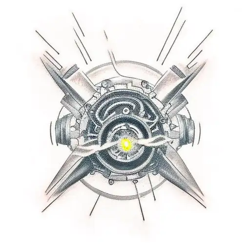 A tattoo of a car engine with electric sparks flying out tattoo design idea