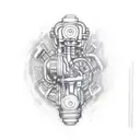 A tattoo of a car engine with electric sparks flying out tattoo design idea