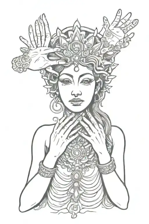 many hands goddess tattoo design idea