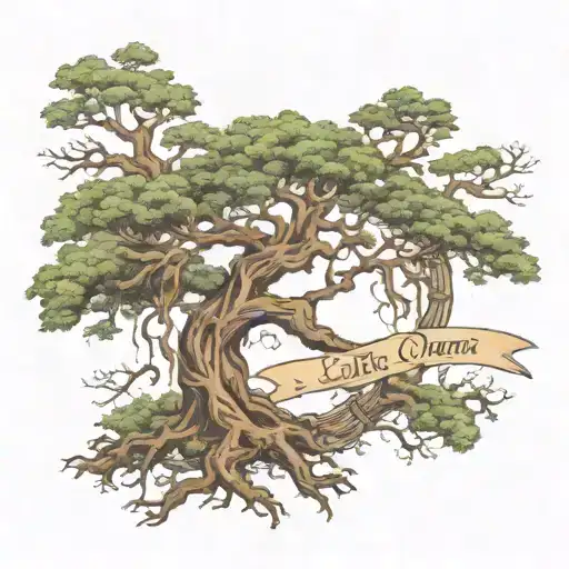 Arm sleeve:  live oak tree with Spanish moss as the background with the names “Jenna, Rory, Raelynn, and Remy” integrate tattoo design idea