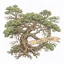 Arm sleeve:  live oak tree with Spanish moss as the background with the names “Jenna, Rory, Raelynn, and Remy” integrate tattoo design idea