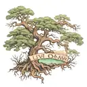 Arm sleeve:  live oak tree with Spanish moss as the background with the names “Jenna, Rory, Raelynn, and Remy” integrate tattoo design idea