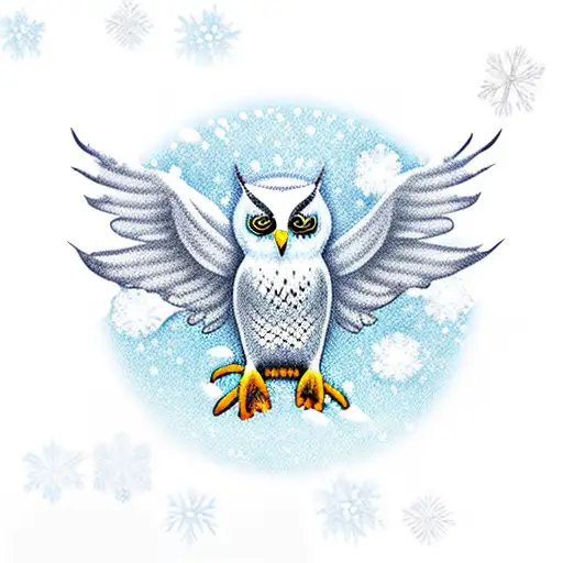 snow owl cute with wings tattoo design idea