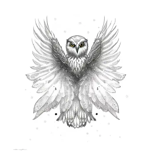 snow owl cute with wings tattoo design idea