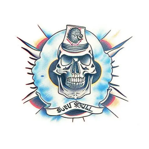 Sun with skull face tattoo design idea