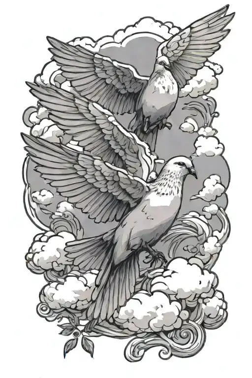 doves with clouds in the background tattoo design idea