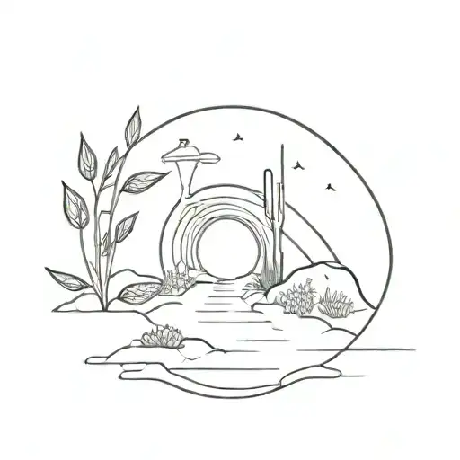 tunnel and plants tattoo design idea