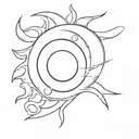 A minimalist design of a crescent moon and a sun merging together, symbolizing unity and harmony between opposites tattoo design idea