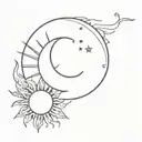 A minimalist design of a crescent moon and a sun merging together, symbolizing unity and harmony between opposites tattoo design idea