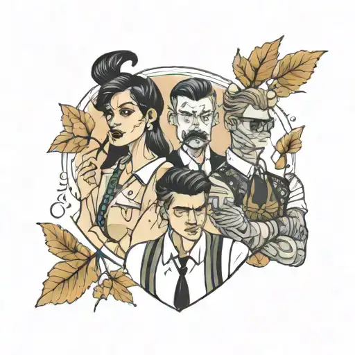 four people in sweater vests tattoo design idea