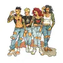 four people in ripped jeans  tattoo design idea