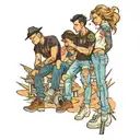 four people in ripped jeans  tattoo design idea