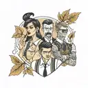 four people in sweater vests tattoo design idea