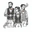 four people in sweater vests tattoo design idea