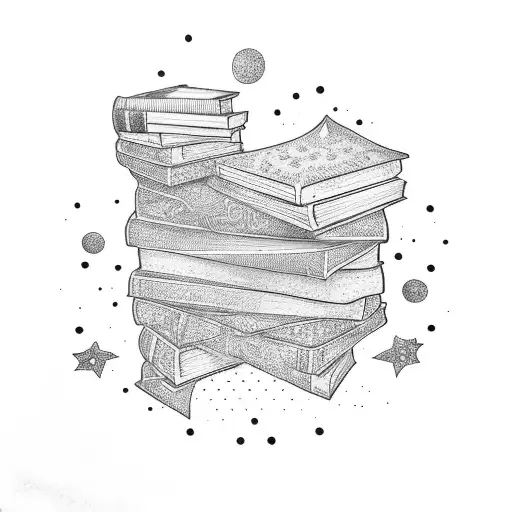Stack of books reaching towards the stars tattoo design idea