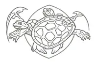 Shield plus symbol toad equal symbol turtle swimming tattoo design idea