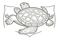Shield plus symbol toad equal symbol turtle swimming tattoo design idea