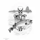 skeleton fishing and catching a bass in the state of Alabama tattoo design idea