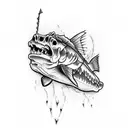 skeleton fishing and catching a bass in the state of Alabama tattoo design idea
