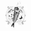 skeleton fishing and catching a bass in the state of Alabama tattoo design idea