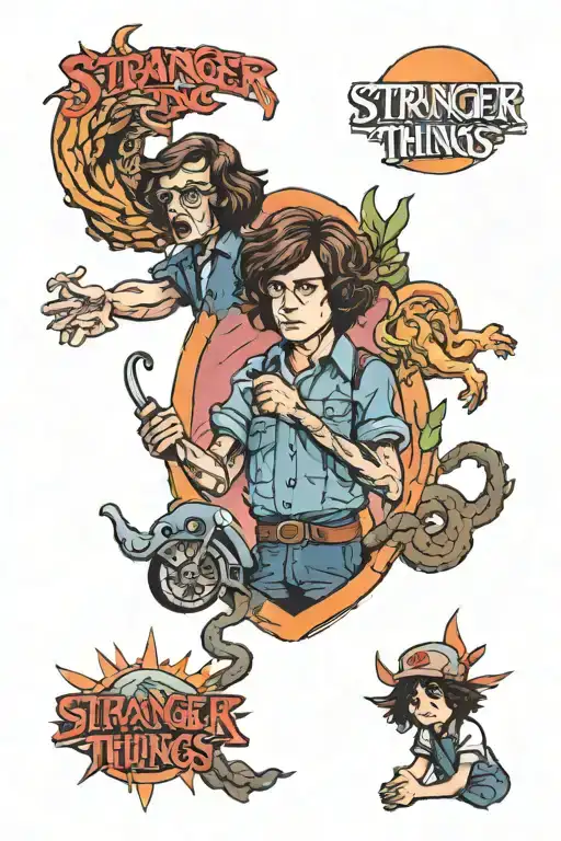 stranger things series, old school tattoo design idea