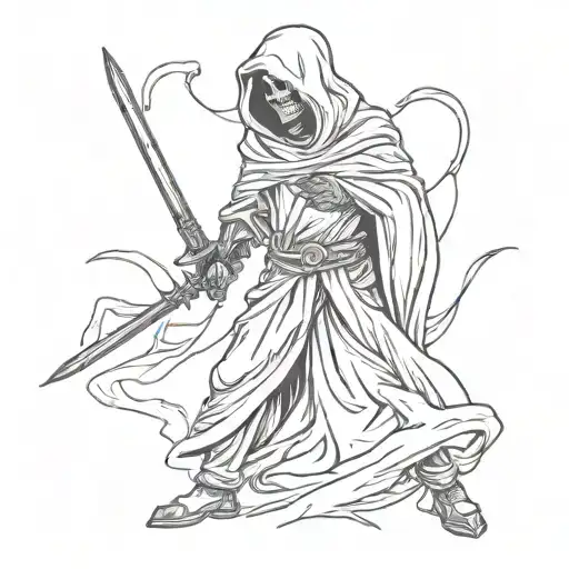 Grim reaper with a medieval sword tattoo design idea