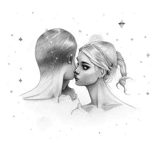 A romantic scene of you and your girlfriend gazing at the boreal aurora tattoo design idea