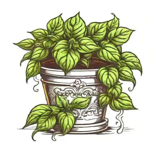 basil plant in pot tattoo design idea