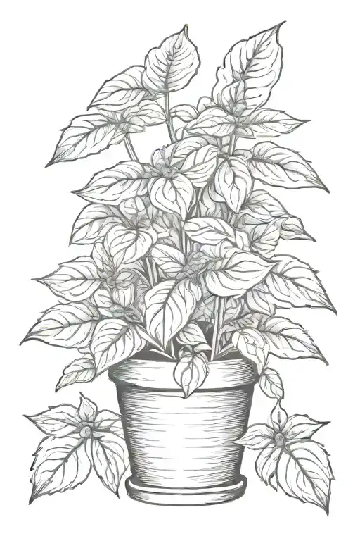 basil plant in pot leaf tattoo design idea