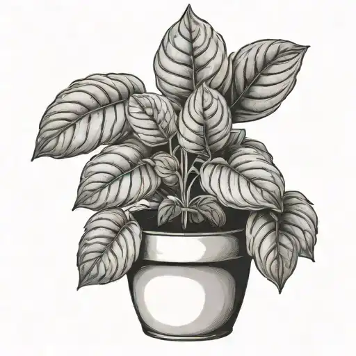 basil plant in pot tattoo design idea