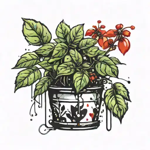 basil plant in pot tattoo design idea