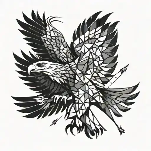 geometric eagle flying symmetrical background black tattoo design idea