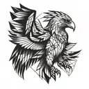 geometric eagle flying symmetrical background black tattoo design idea