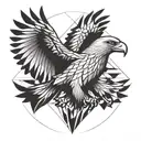 geometric eagle flying symmetrical background black tattoo design idea