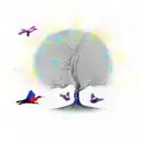 A tree with roots representing 'Remember where you came from' and colorful birds flying away symbolizing 'Remember your past days' tattoo design idea