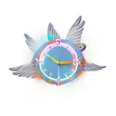 A clock with wings symbolizing 'Time flies' and a vibrant background in new-school style tattoo design idea